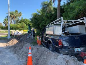 Ford in an empty ditch after in  struck a palm tree in the 6300 block of the Pinellas Bayway
